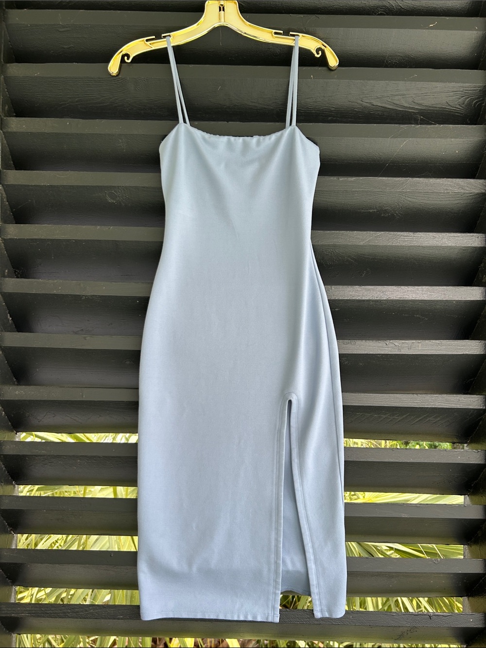 Lovers + Friends Dusty Blue Midi Slip Dress with Side Slit